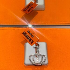 Silver Crown Pendant with Moissanite